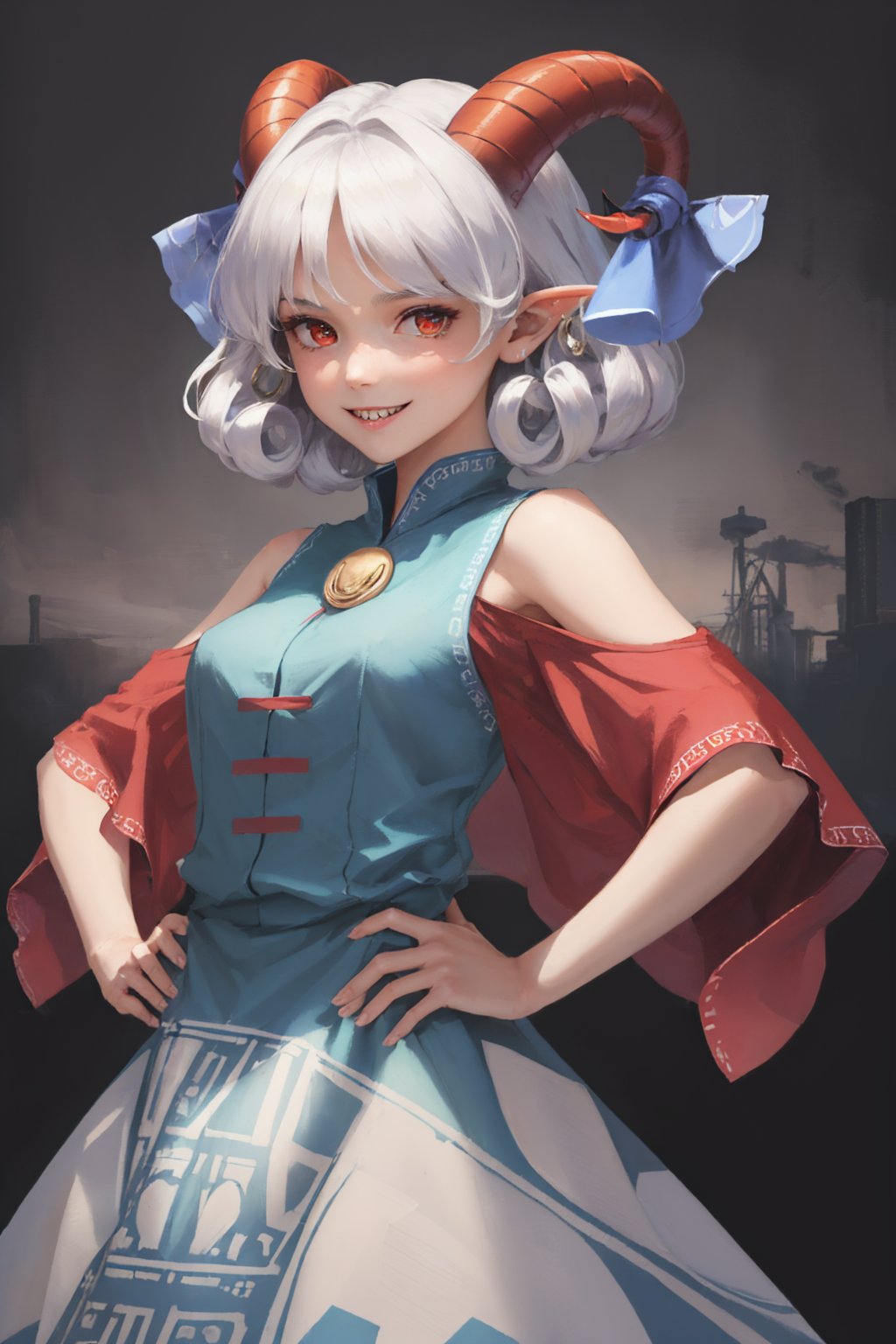 00029-2552798776-(masterpiece, best quality_1.2), , cowboy shot, solo, 1girl, toutetsu yuuma, sharp teeth, smile, looking at viewer, hands on hip.jpg